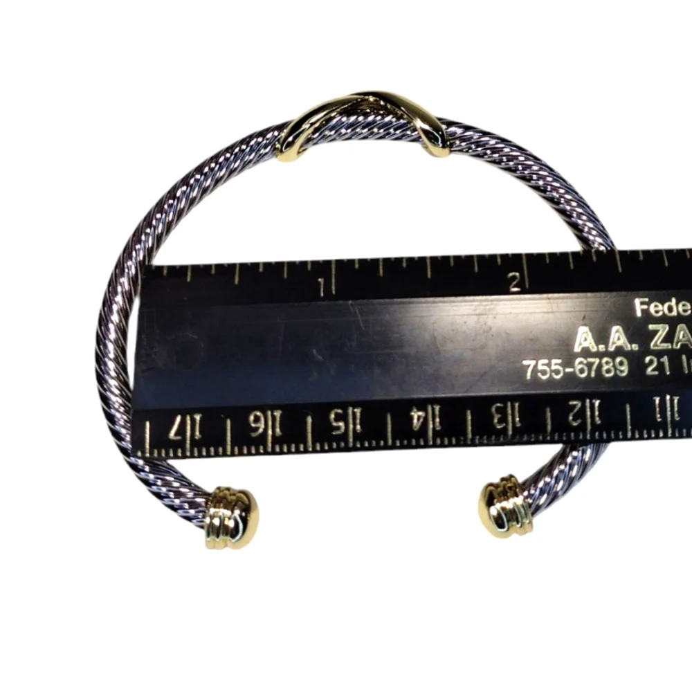 Stainless Steel Lg Silver and Gold Cable Bracelet NWOT